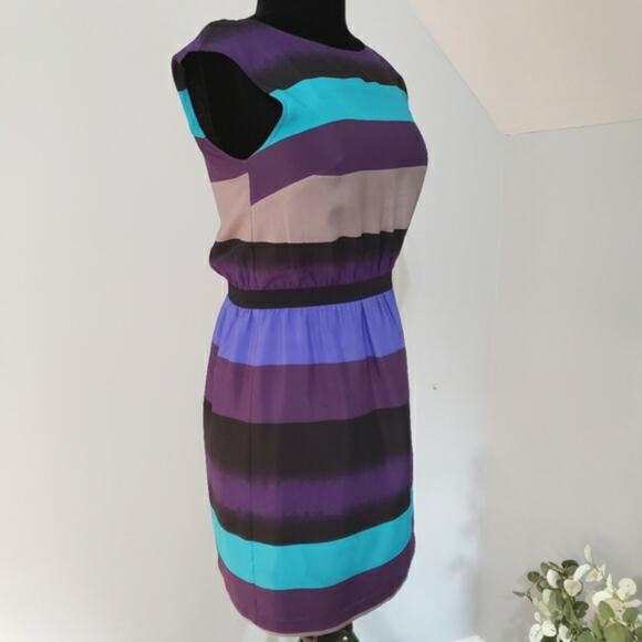 Ann Taylor Loft Color Block Sleeveless Cinched Waist Dress MP - Picture 3 of 10